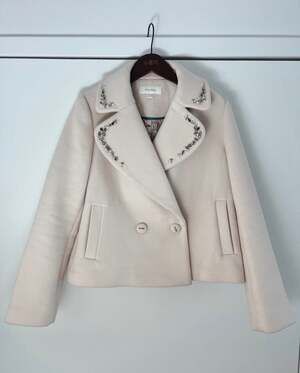 Five Plus Wool Blend Pearl Rhinestone Collar Cropped Short Coat Jacket Size M